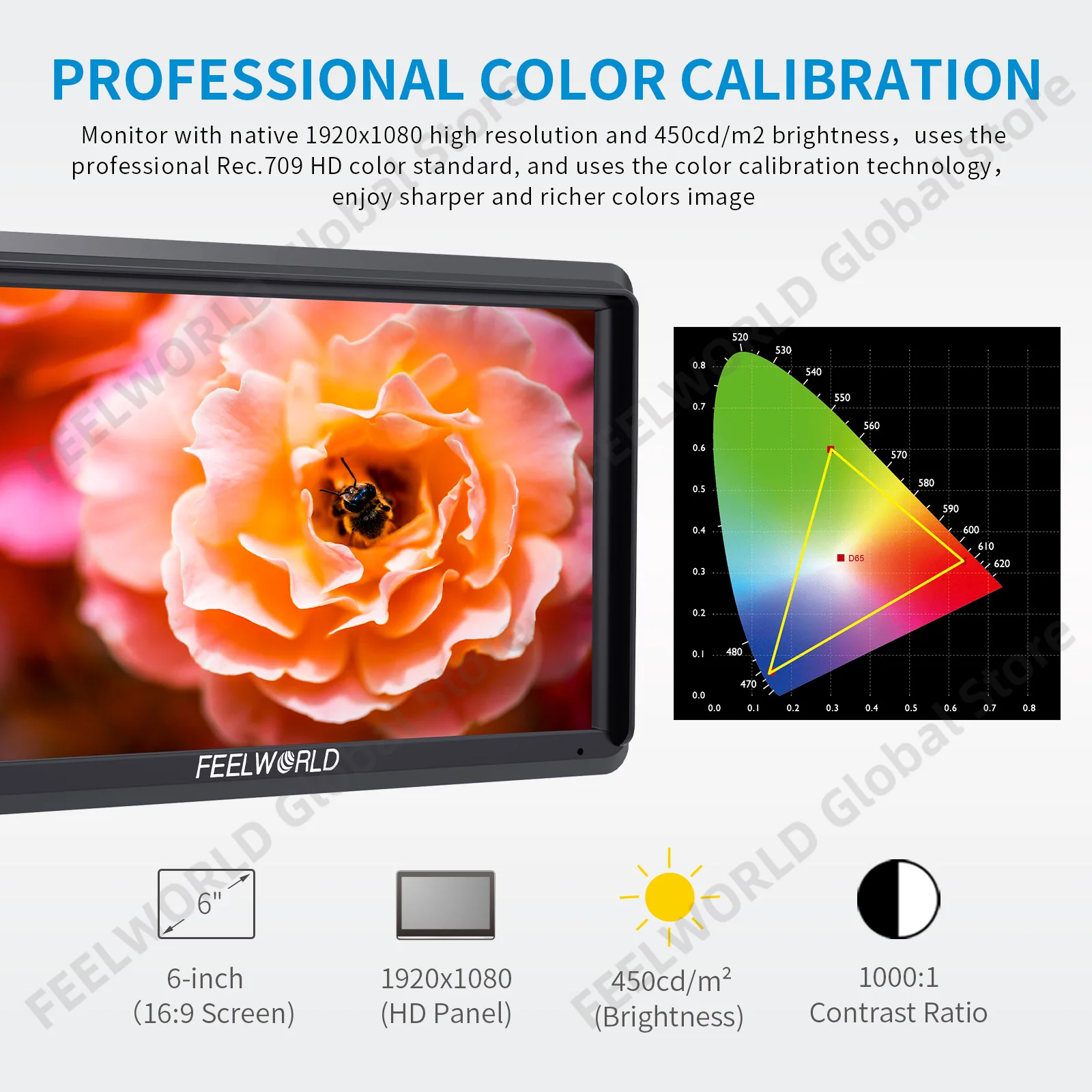 FEELWORLD FW568 V3 6 Inch DSLR Camera Field Monitor 4K HDMI 3D LUT Full