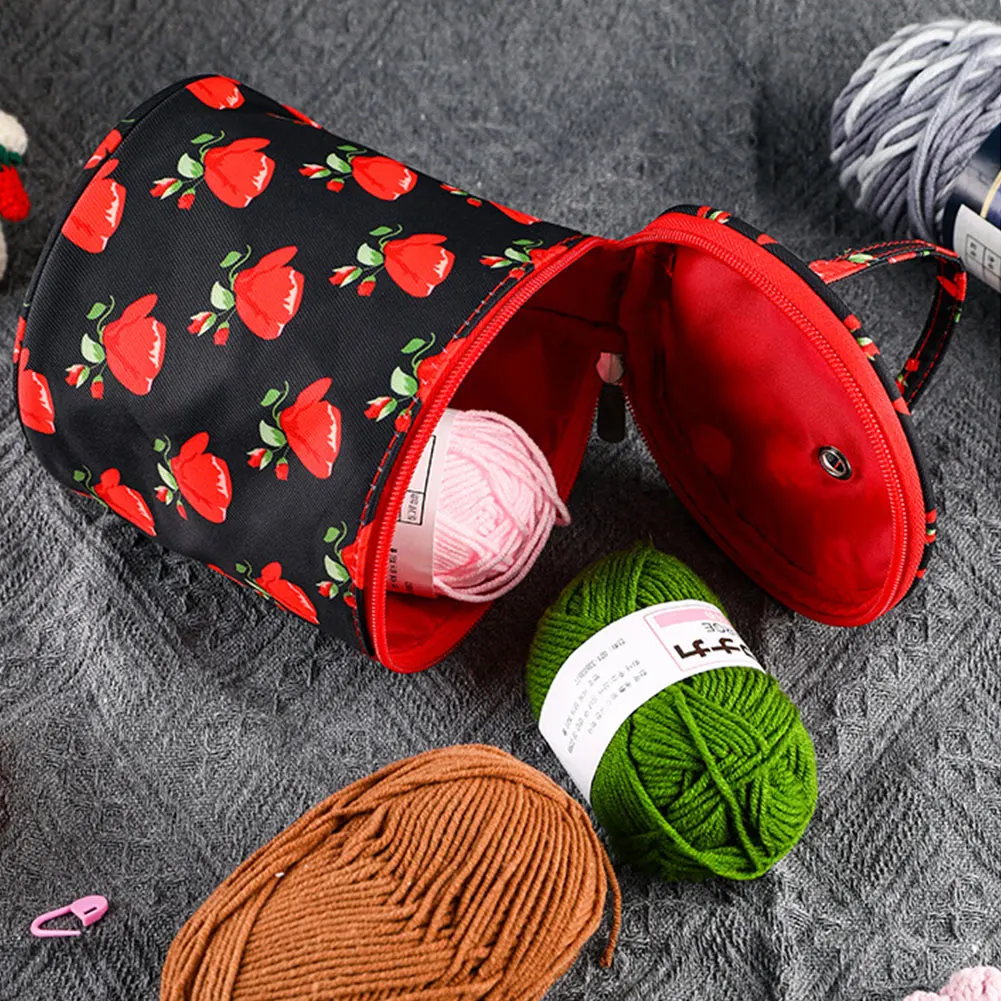 Oxford Crochet Bag Short Perforated Yarn Storage Tote Bag Rose Pattern Knitting for Hooks Knitting Needles
