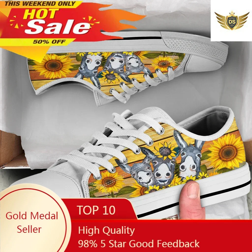 Sunflower Donkey Cute Vulcanized Sneakers Women Shoes Flat Comfortable Autumn Spring Fashion White Canvas Sneakers Women