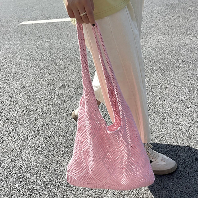 Handwoven Beach Crochet Bag for Women Lightweight Knitted Tote Handbag Summer Shopping Travel Shoulder Purse