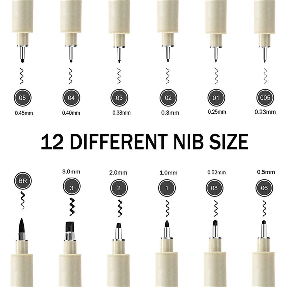 Micro Fineliner Pens, Black Drawing Art Pens, Waterproof Ink Set Artist Sketch Outline Pen, Precision Drawing and Sketching Kit 3