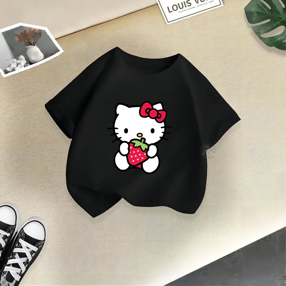 thumbnail image 1 of Camiseta de algodón de verano con dibujos animados para niños y niñas, divertida camiseta de algodón con estampado creativo de Hello Kitty, camiseta informal de cuello redondo para la calle, 1 of 5