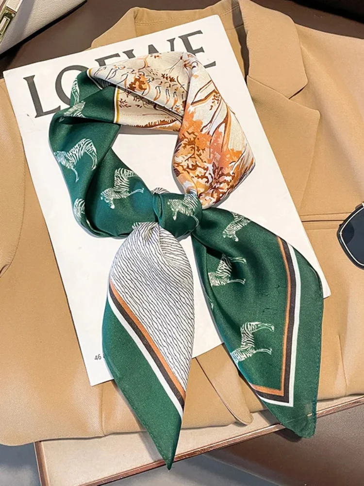 Fashion Scarves for Women Shawl Horse Print Silk Satin Hijab Scarf Female 70*70cm Luxury Brand Square Shawls Scarfs For Ladies 4