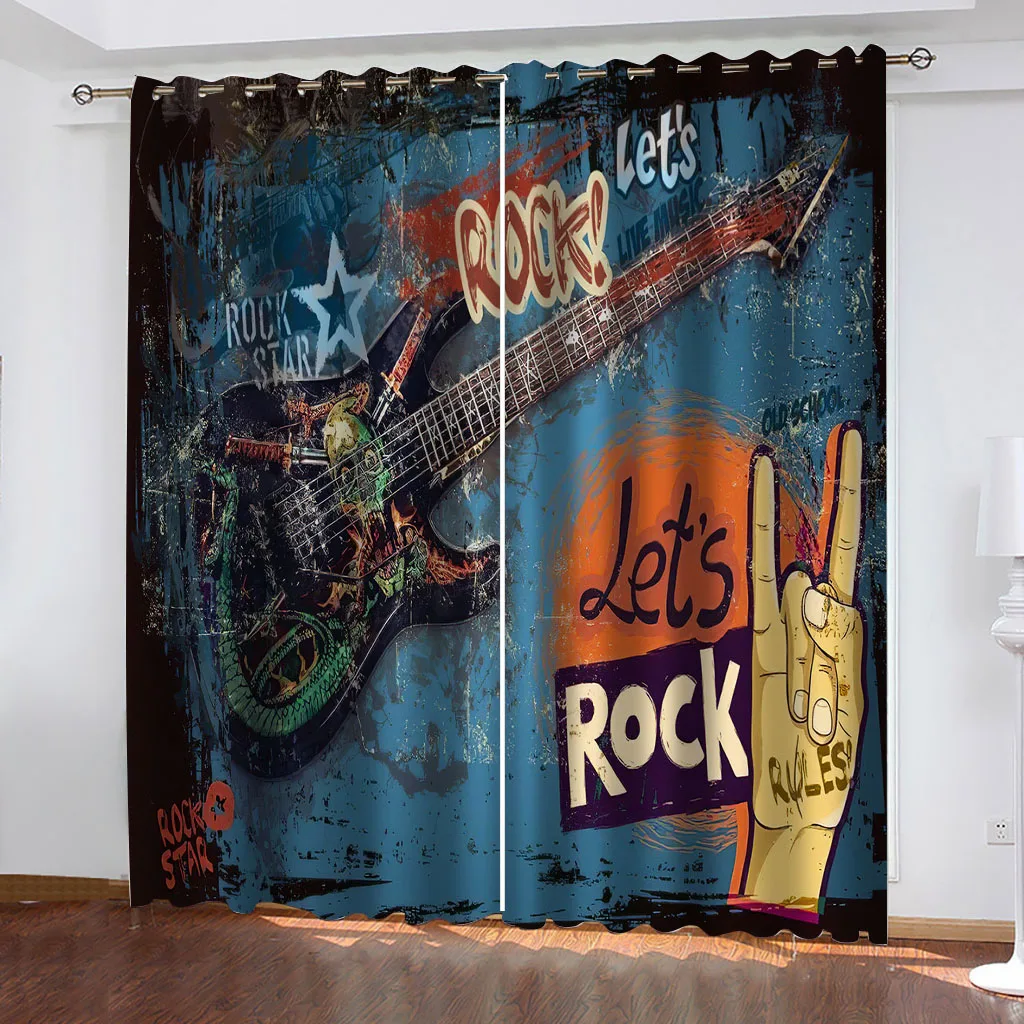 

HUANZHUANG Curtains for Living Room Luxury Set Music Instrument Print Blackout Curtains Living Room Bedroom Boy Girl Kids Gift