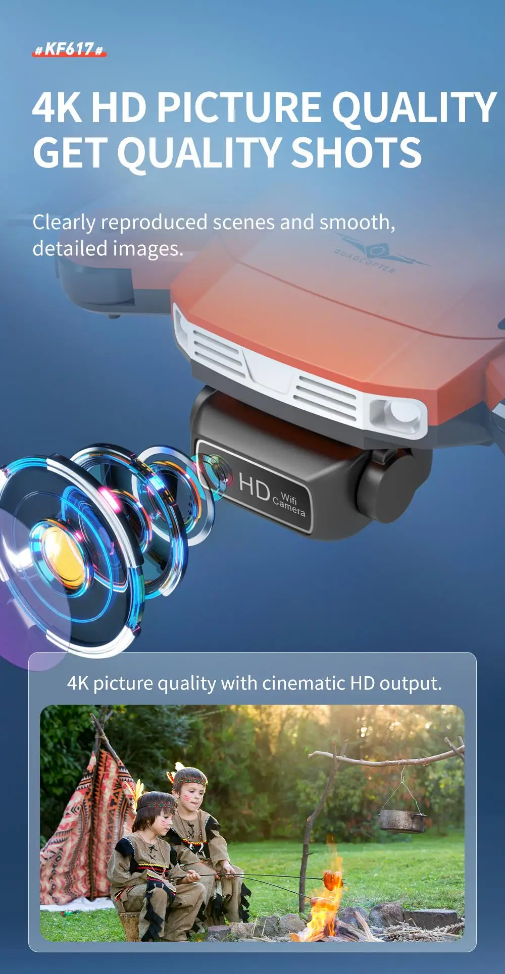 KF617 Drone, 4k hd picture quality get quality shots clearly reproduced scenes