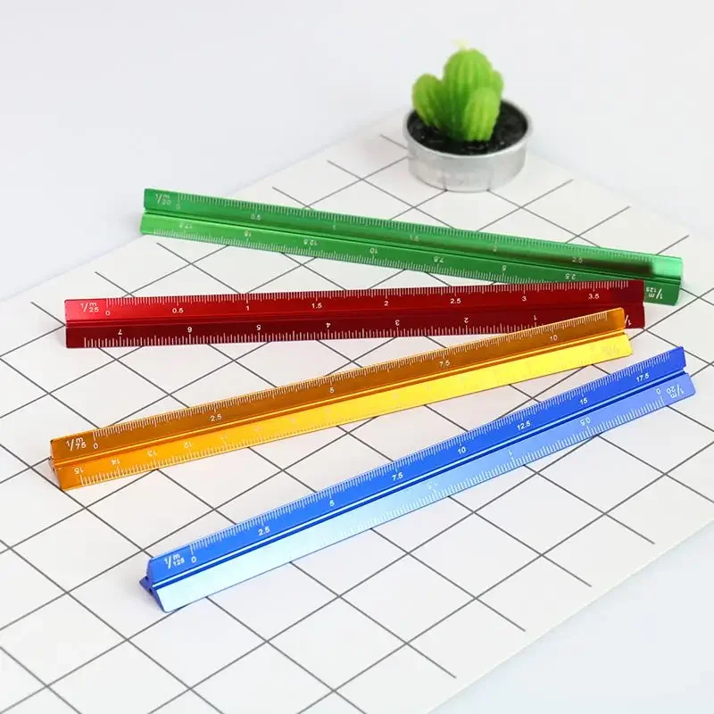1Pc Colorful 15cm Aluminum Triangular Scale Ruler Alloy Metal Regua