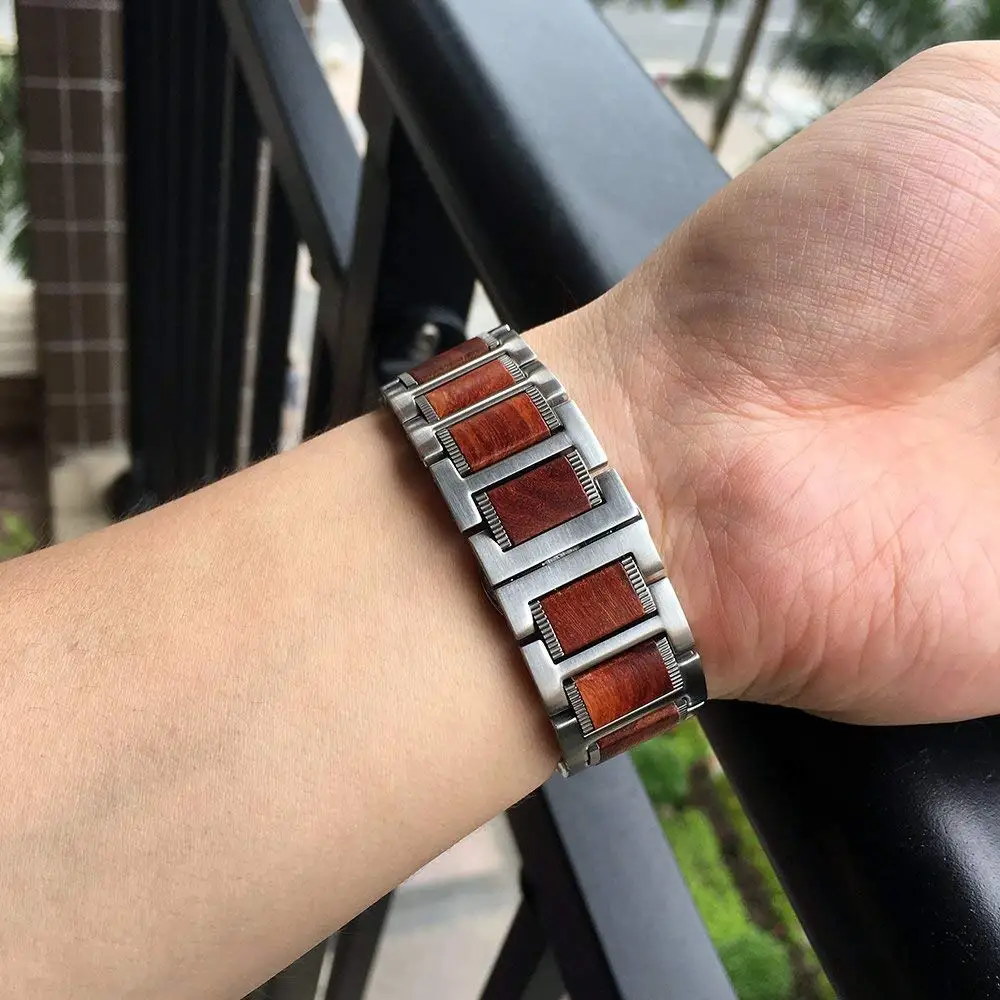 Wooden Metal Strap with Stainless Steel Wristband