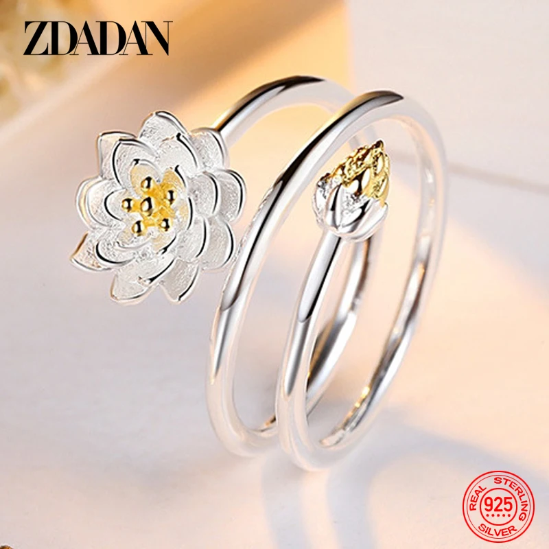 ZDADAN 참 로터스 링 여성용 패션 오픈 조절 가능한 손가락 반지 보석 선물