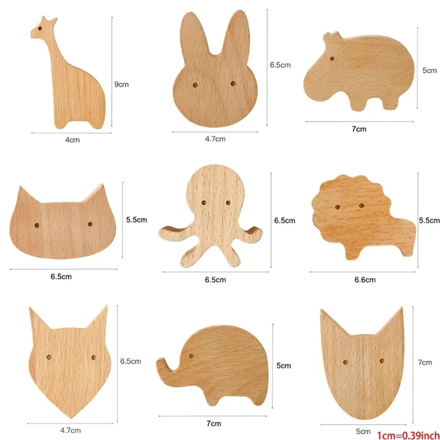 Crochets en bois d'animaux, 1 pièce, mignon, décoration de chambre, porte-clés mural, patère, porte de maison, crochet en bois, accessoires de cuisine, Gadget 6