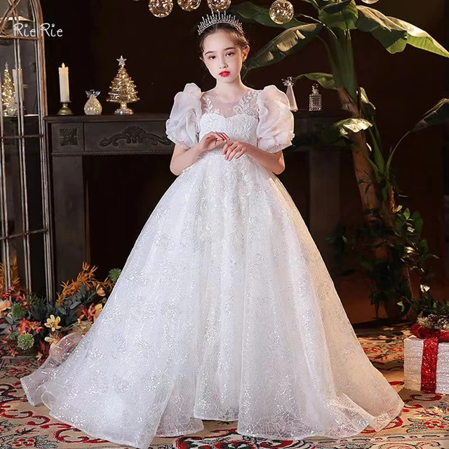 Compra online de Elegante flor meninas vestido de dama de honra adolescente  branco primeira comunhão vestidos de noite crianças aniversário festa de  casamento vestidos