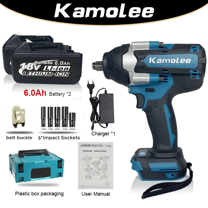 [1800N.m] Kamolee DTW700 High Torque Cordless Electric Brushless Impact Wrench/2 Inch for Makita 18V Batteries