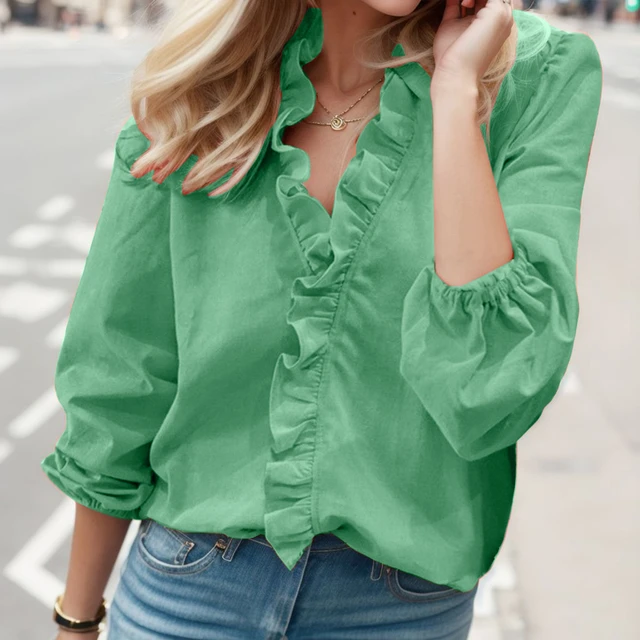 Shirt Long Sleeve Blouse Women Casual Ruffles V-Neck Flower Print Chiffon  Blouse Shirt Women Tops (Color : A, Size : S Code) : : Clothing,  Shoes & Accessories