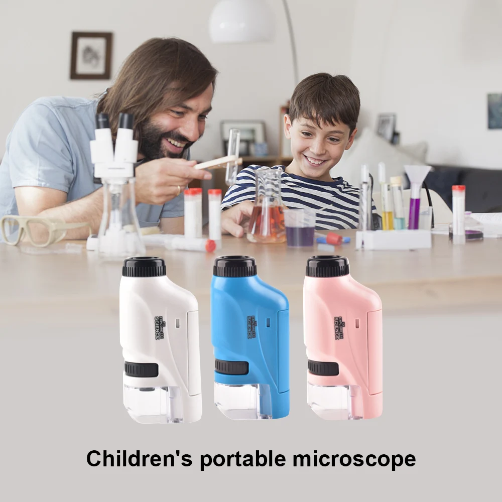 Portable Handheld Microscope Kit 60-120x Lab Mini Pocket Microscopio with LED Light  Biological Science Microscope for Children 5