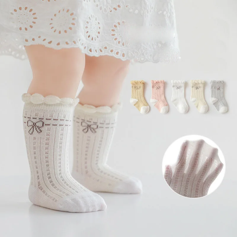 Newborn Baby Socks Summer Thin Baby Socks Boneless Loose Mouth Bow Cotton Socks Girls' Princess Mid length Socks women cotton socks japanese lolita style harajuku black bow thin short tube calf socks summer kawaii white ladies pile socks