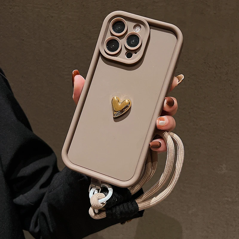 Heart Design Soft Phone Case with Lanyard Attachment - Stylish Protective Back Cover