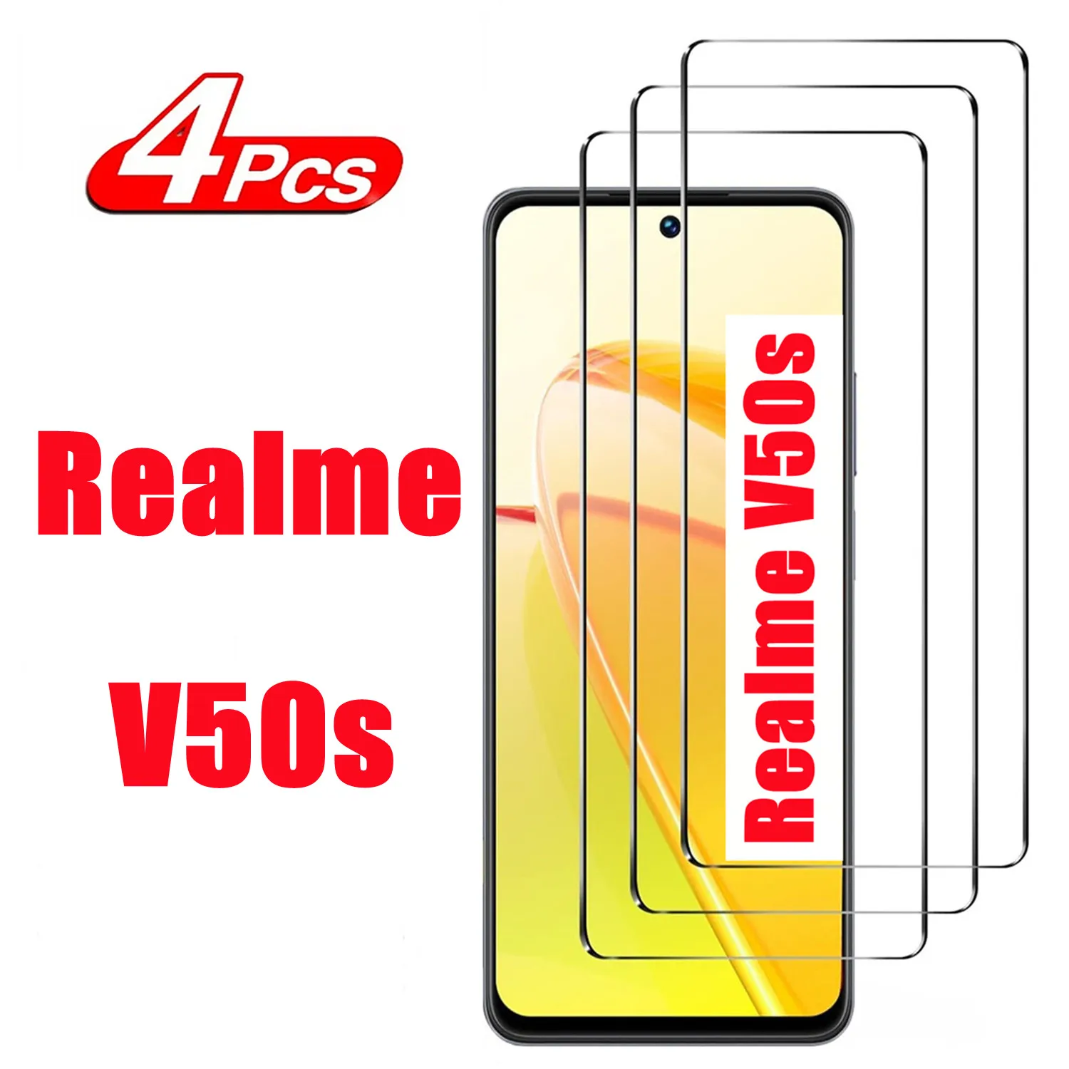 2/4Pcs Screen Protector Glass For Realme V50s Tempered Glass Film 4 in 1 2 5d tempered glass for realme gt neo glass for realme c25 c21 c11 c15 screen protector len film for realme 8 7 x7 pro