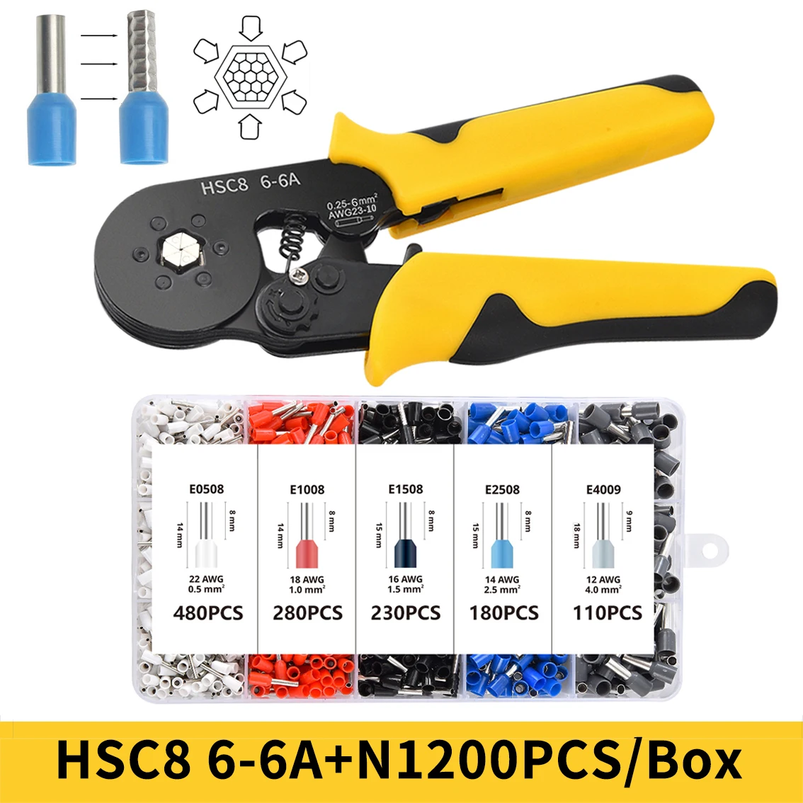 1200 Terminals Kit  $S1 Details about   HSC8 6-4 Terminal Crimping Pliers Wire Stripper Crimper 