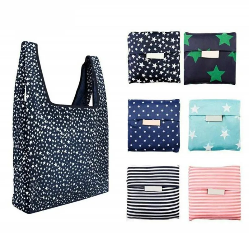 Tote bags Shopping bag Grocery bags Storage bags Portable Reusable Shopping Bag Sweet Striped Dots Large-capacity Grocery Tote Pouch Eco Bags Folding Storage Convenient Handbags