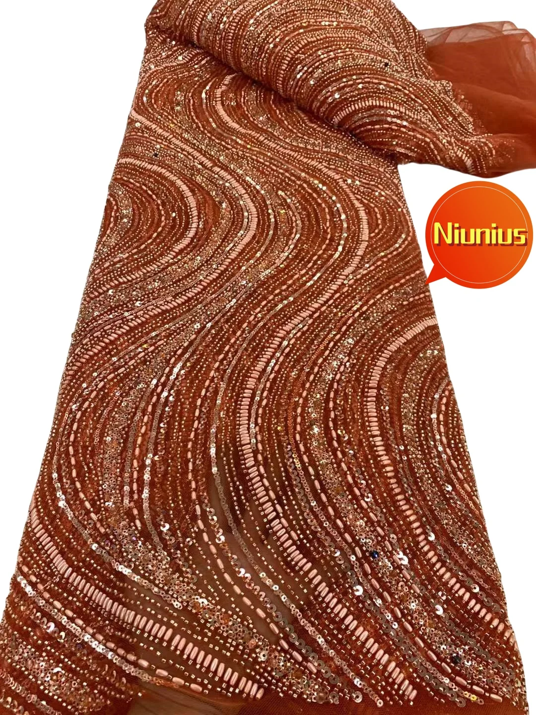 

5Yards 2024Latest Elegant Delicate Best Quality Beaded Tube lace with Lots STones Fabric For Wedding Evening Dress NN1798_Z