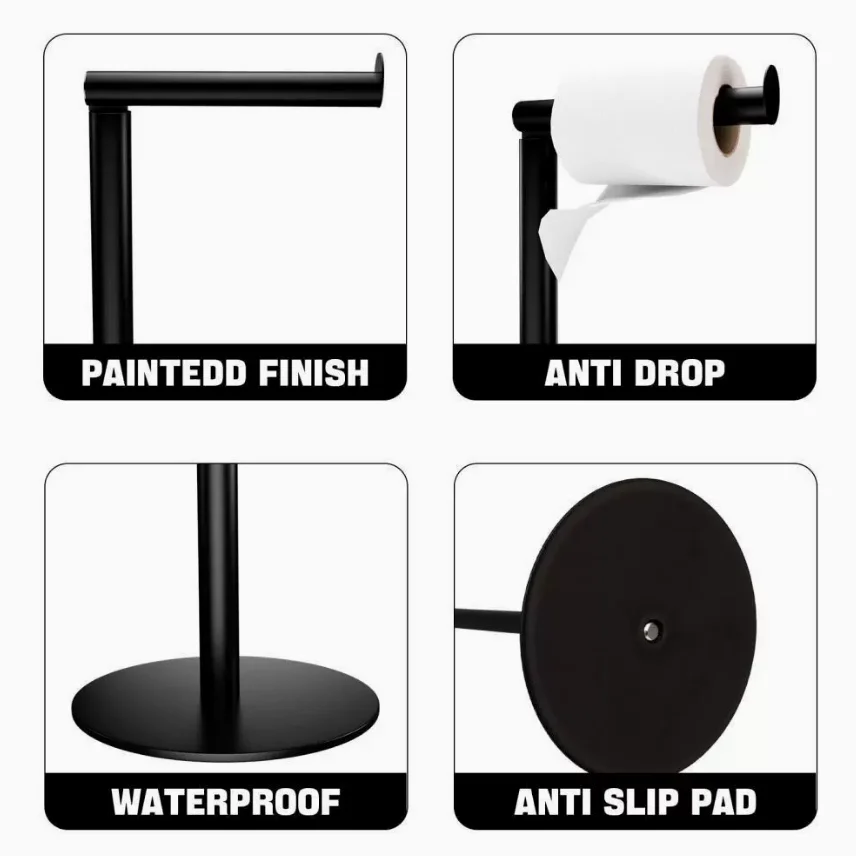 Free Standing Toilet Paper Holder Stainless Steel No Drilling  Weighted Stable Base for Bathroom RV ect