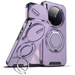 Shockproof Hybrid Magnetic Stand Phone Case with Slide Lens Camera Armor Protective Cover for VIVO X300 Pro (Purple)