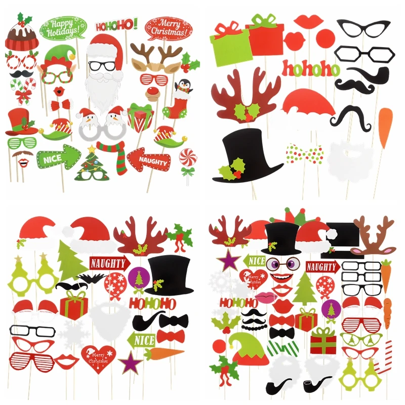Christmas Photo Booth Props Santa Claus Snowman Masks Lips Beard Photo Props New Year Xmas Party Decoration Noel Navidad Gifts party photo props