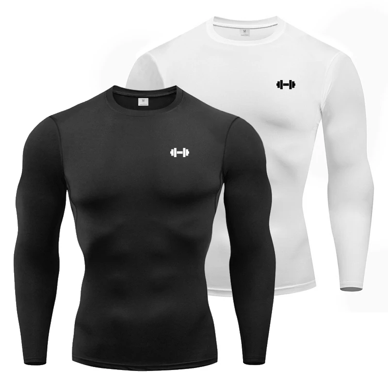 Magliette a Compressione da Uomo, Maniche Lunghe, Abbigliamento Sportivo Primaverile, T-shirt per Allenamento, Elastica e ad Asciugatura Rapida, Top Sportivi per Palestra e Workout - immagine 2