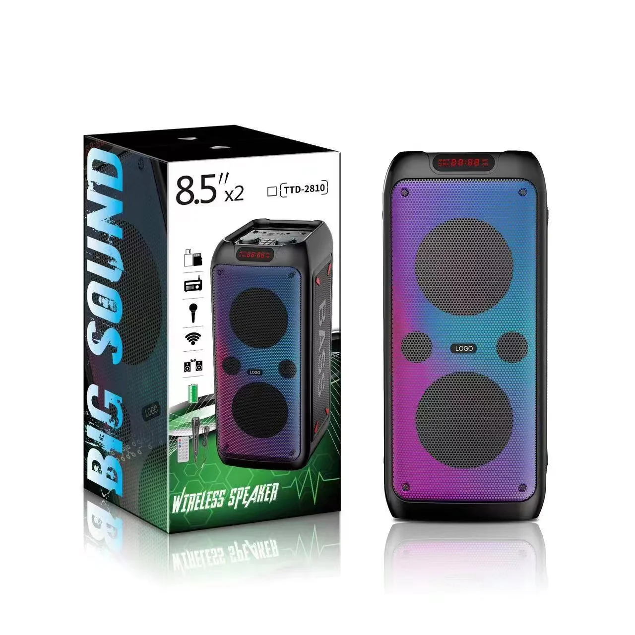 

Dual 8.5 inch High-Power Bluetooth Speakers For Home Parties Karaoke Subwoofer Outdoor Portable Square Dance Speaker With Mic FM