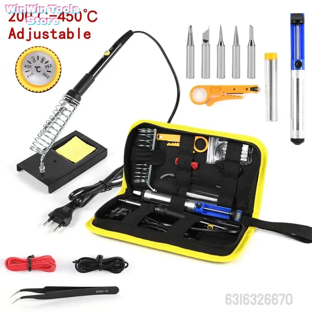 Kit saldatore 220V 60W Temperatura regolabile Set di strumenti 15 in 1 con saldatore Spina UE 1