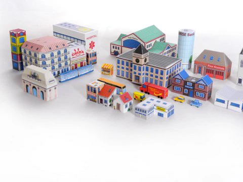 Town Scene Buildings Architecture Series 3D Paper Model DIY Handmade Toy 3