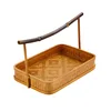 Hand-made bamboo basket with handle, Chinese retro tea set, lacquer woven storage box, portable fruit basket 5