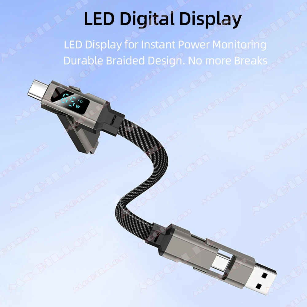 PD 65W USB C to USB C 케이블 고속 충전 4 in 1 디지털 디스플레이 iOS USB A to 타입 C 케이블 키체인 숏 모바일 폰 케이블