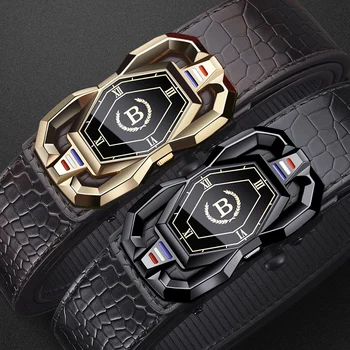 New Men's Crocodile Pattern Automatic Buckle Belt Fashionable Men's Casual Shorts Business Belt Trendy Youth Belt 1