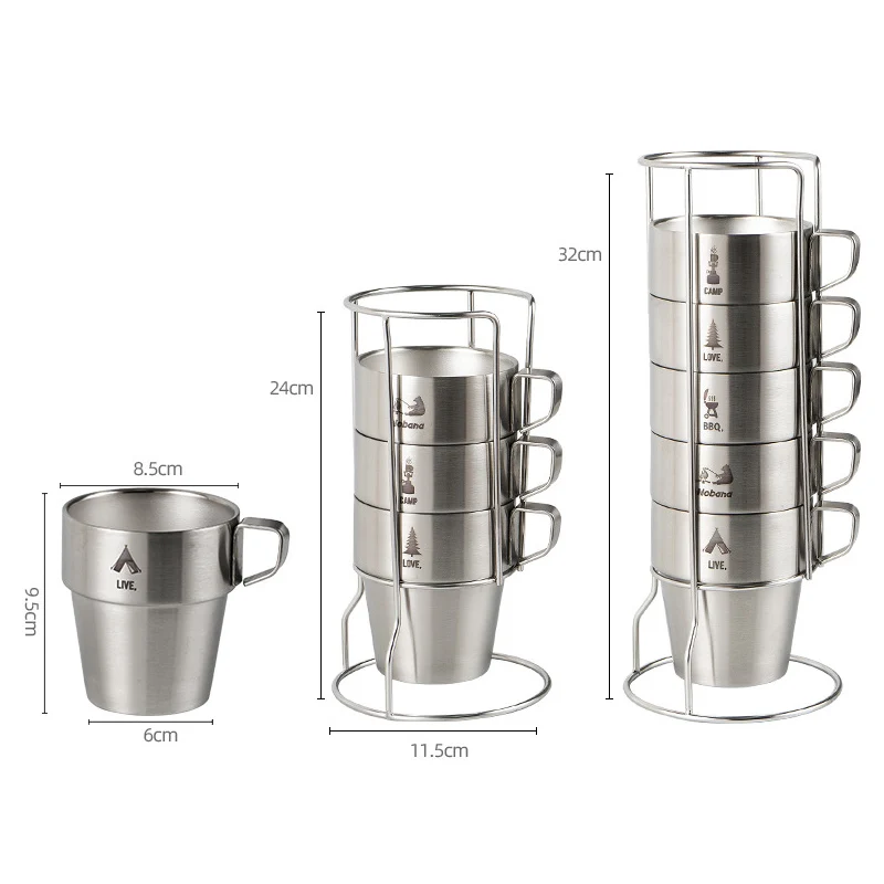 Outdoor Stainless Steel Double-Layer Water Cup, Camping Portable Insulated Cup, Coffee Cup, 4 or 6 Pcs Set 6