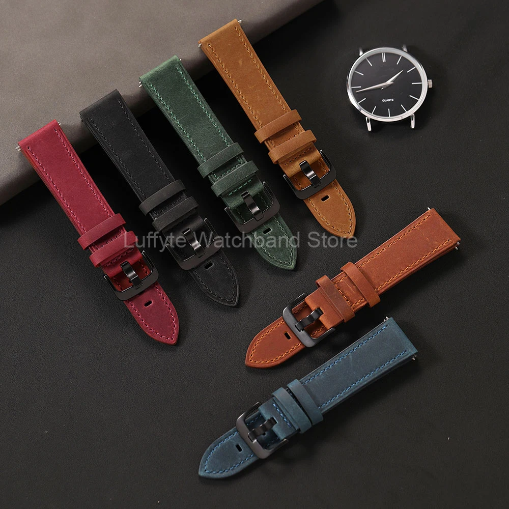 Crazy Horse Leather Watch Strap - Vintage Black, Blue, or Brown Watchband