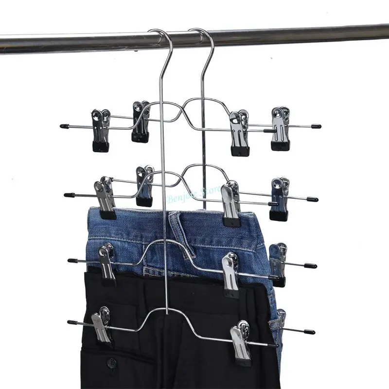 ClothesHangerswithAdjustableClipsNonSlipPantsClothesHangerSpaceSavingSkirtHangers