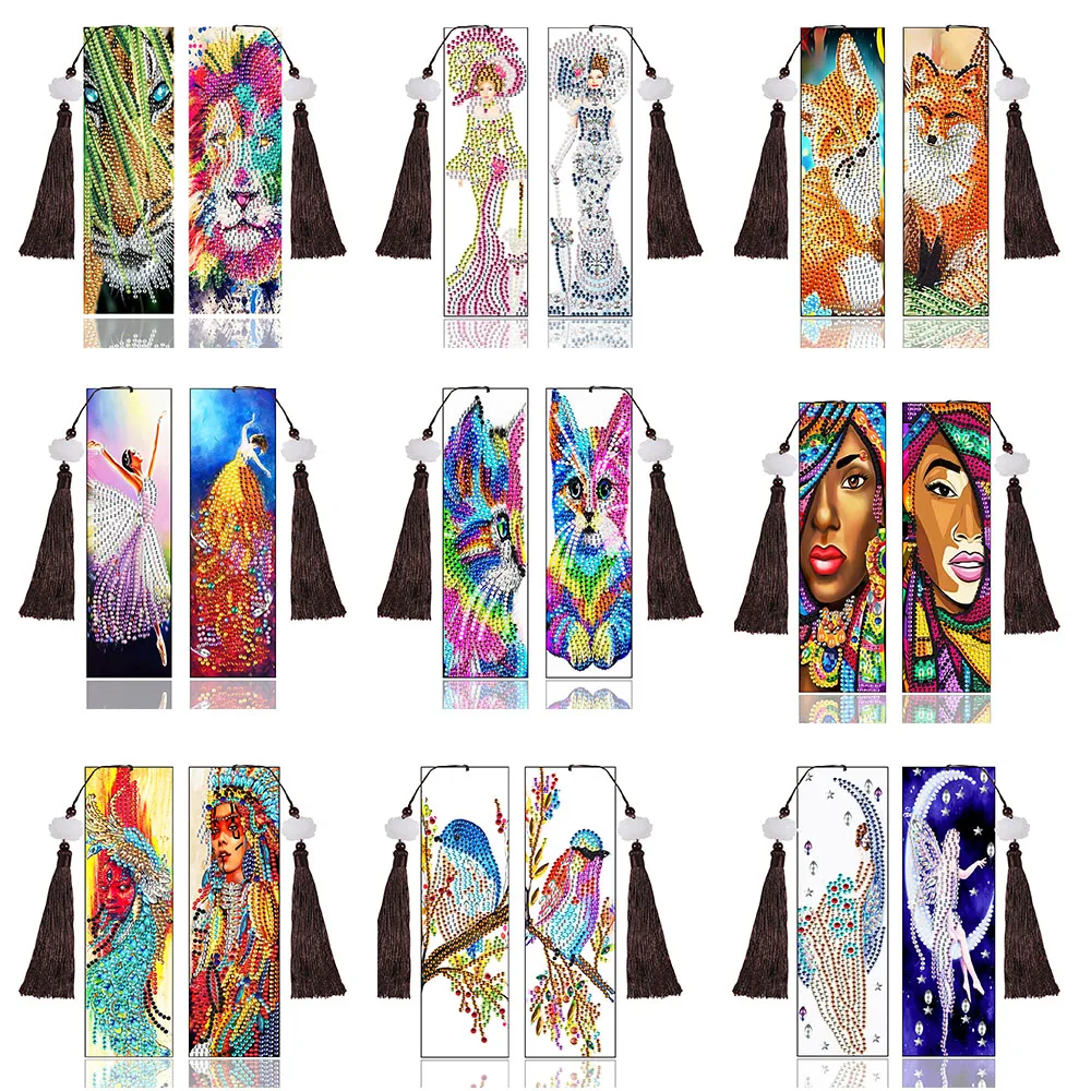 Diamond Painting Bookmark 5D DIY Special Shaped Diamond Art Mosaic Leather Tassel Book Marks Diamond Embroidery Cross Stitch 5d shiny diamond painting