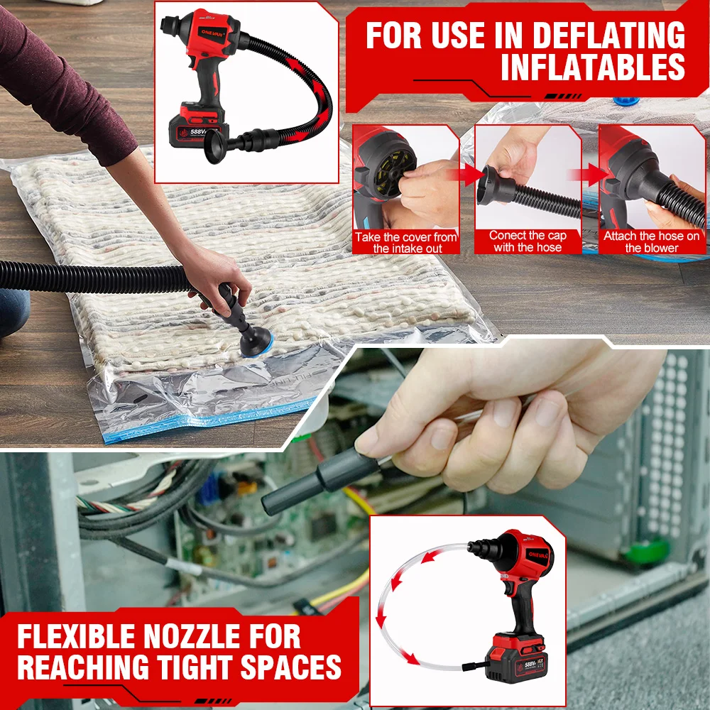 ONEVAN 브러시리스 블로워 1500W 다기능 인플레이터 진공 무선 먼지 블로워 먼지 청소 도구 마키타 18V 배터리 핀용