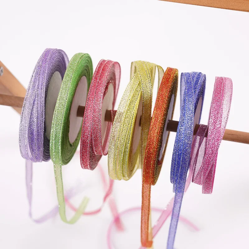 Multicolor Organza Ribbon 10mm 22meter/lot Glitter Embroidered Onions Ribbons Wedding Cake Gift Decoration DIY Craft Supplies