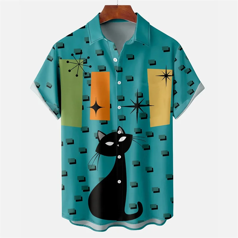 Men's Summer Shirts Egyptian Cat 3D Pattern Shirt Summer