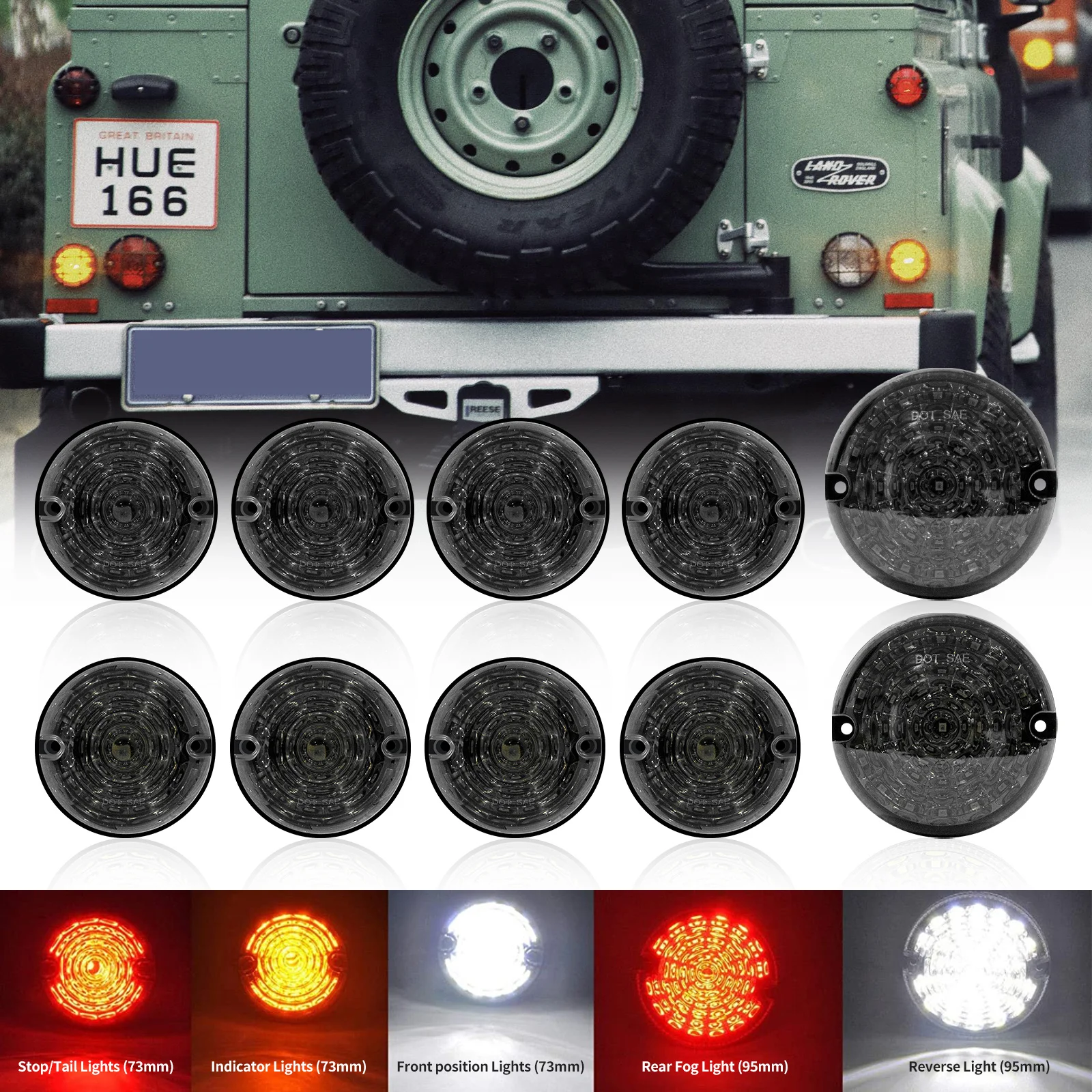 10Pcs Smoked Lens Complete Led Lamp Upgrade Kit For Land Rover Defender 1990-2016 Front Indicator Lamps Rear Fog Lights
