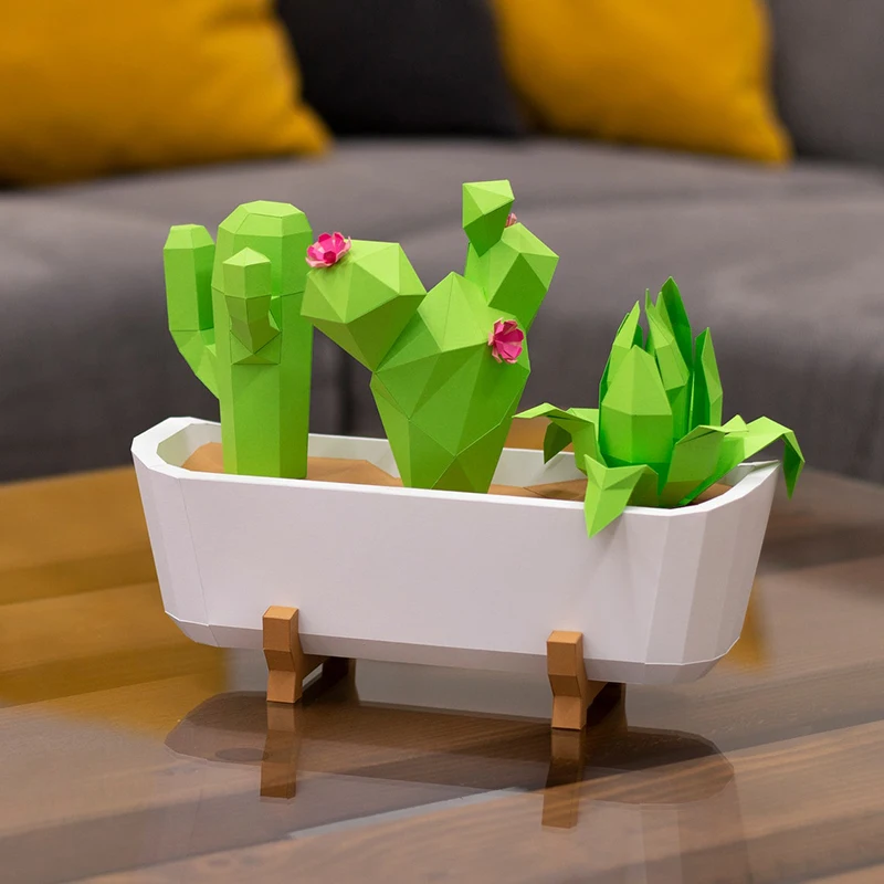 Succulent Plant Cactus Bonsai Paper Model Home Decor Desk Decoration Papercraft 3D DIY Puzzles Hand Made Creative Toys Props