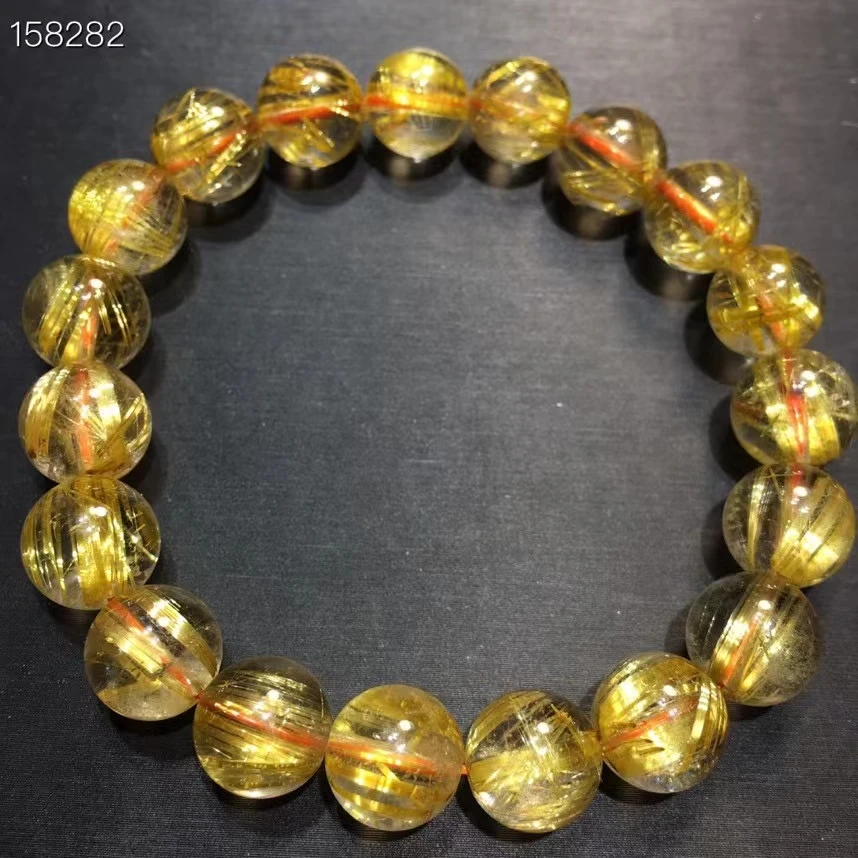 

Natural Gold Rutilated Titanium Quartz Bracelet Woman Men 10.5mm Brazil Wealthy Clear Round Beads Crystal Charms AAAAAA