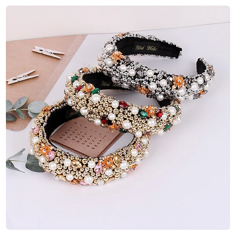 

Beaded Headband Female European and American Baroque Sponge Velvet Headband Hair Accessories Wholesale new Headwear Headband New