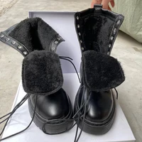 Rimocy White Black PU Leather Ankle Boots Women Autumn Winter Round Toe Lace Up Shoes Woman Fashion Motorcycle Platform Botas 1