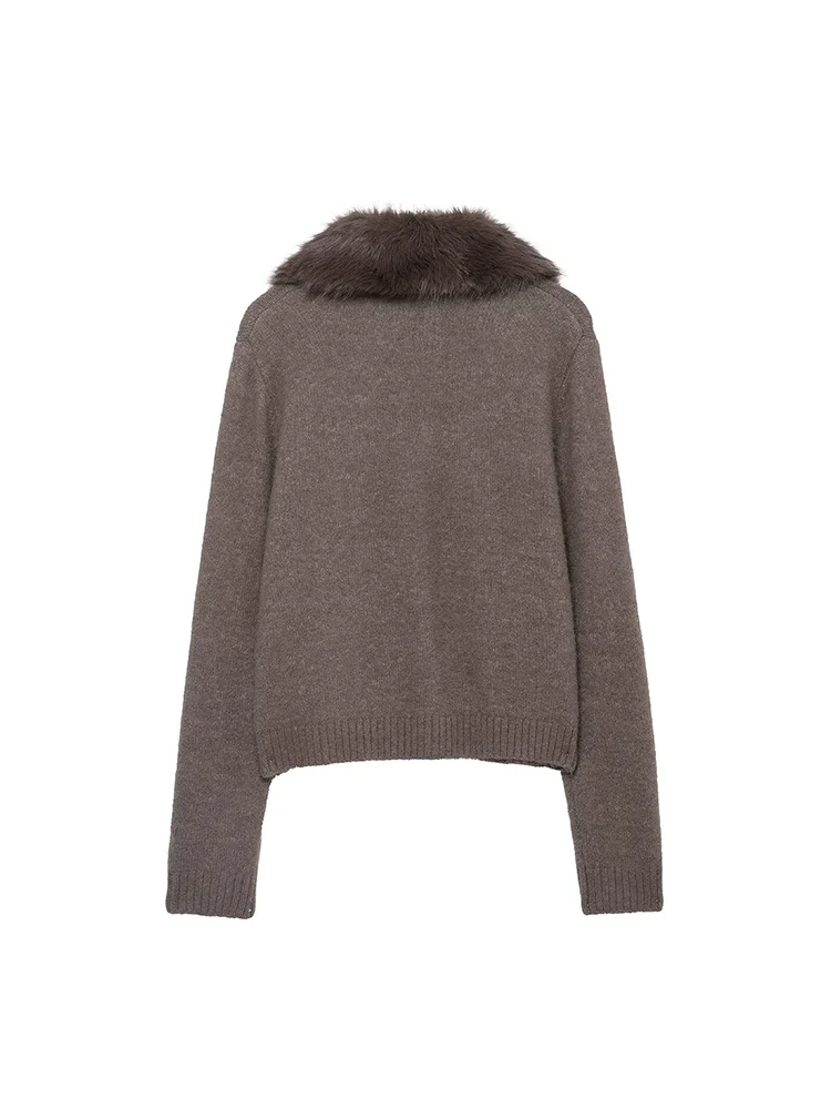 Woman Spring Autumn Knitwear Fashion Faux Fur Collar Long Sleeve Sweater Ladies Single Breasted Knitted Coats Casual New