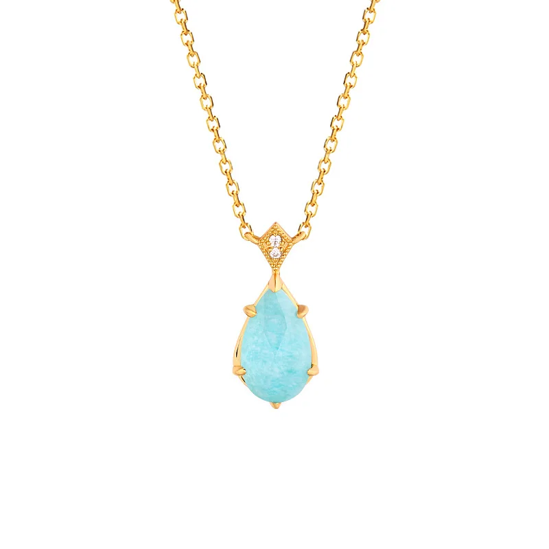 

925 Sterling Silver Fashion water drop Tianhe stone necklace for women 100% silver necklace exquisite jewelry party gift