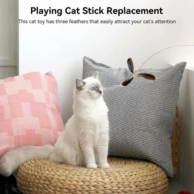 Cat Feather Toy Refill Interactive Cat Toy Feather Wand Set of 6 Wear-Resistant Feathers Refill Toys Interactive Teaser