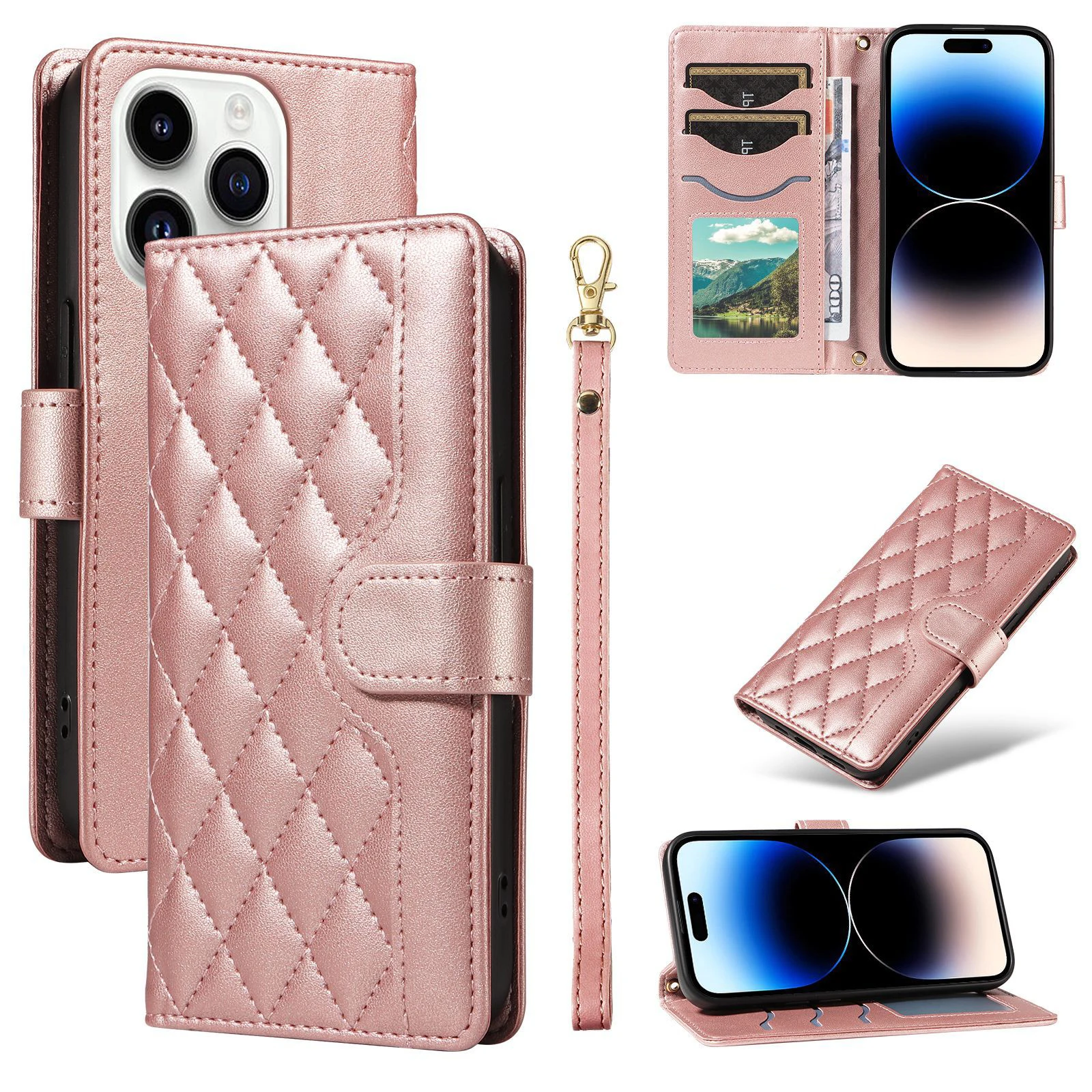 Leather Wrist Wallet Cover with Hand Strap and 3 Card Slots