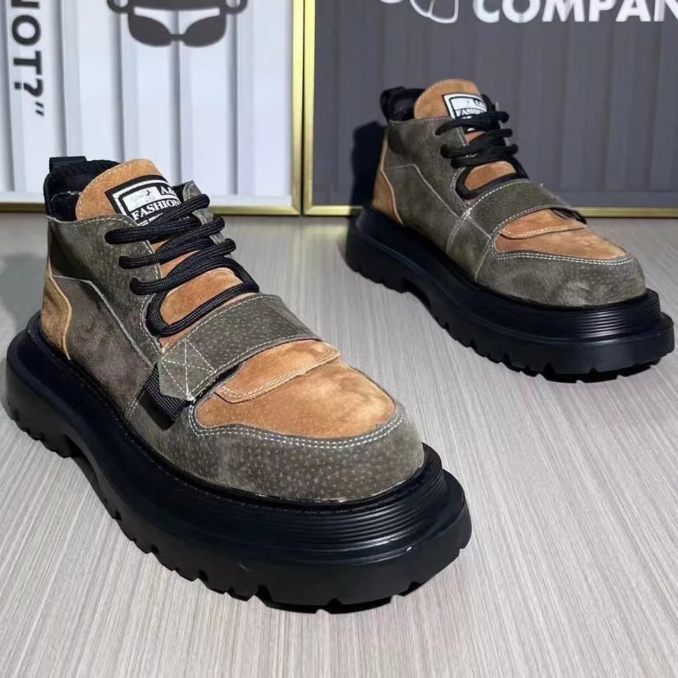 Herbst Neue Marke Color Block Designer Gothic Biker Herren Casual Leder Outdoor Schuhe Stiefeletten für Männer_voghion.com